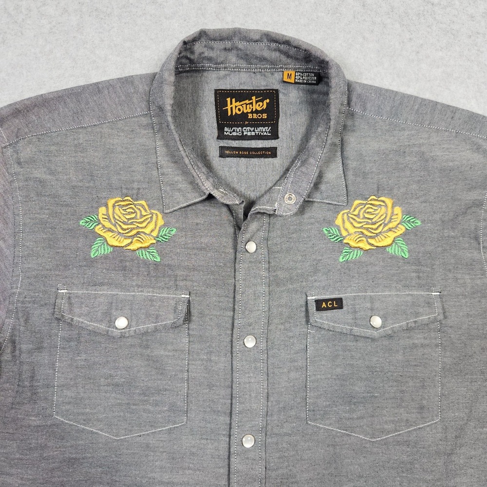 Howler Bros Shirt Mens Medium Yellow Rose Collection Austin City Limits Gaucho